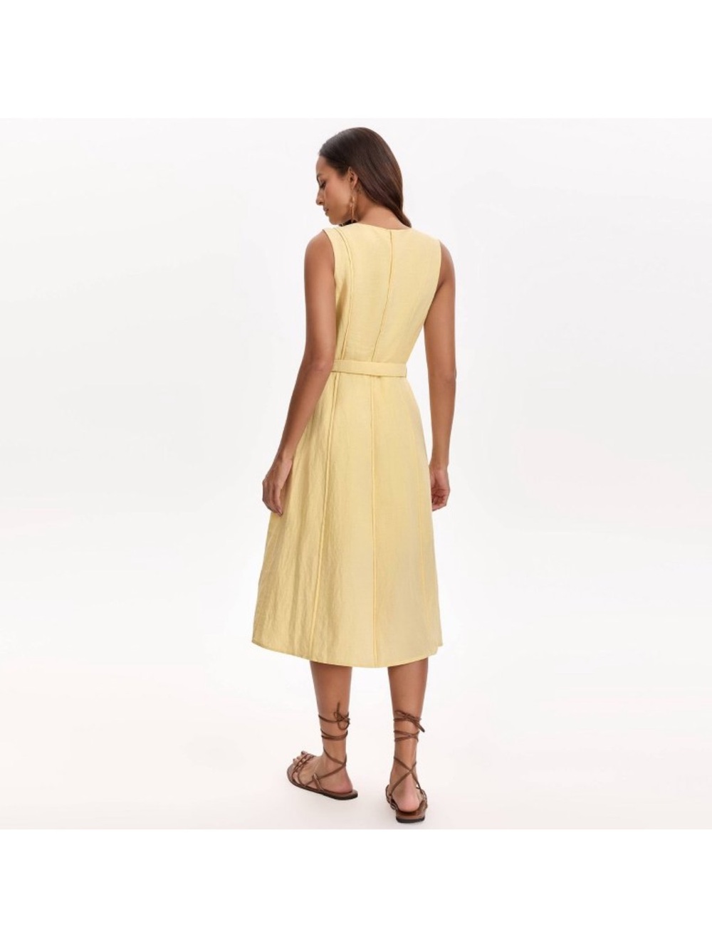 A new day-Sleeveless Belted Midi Dress in Soft Yellow - Picture 3 of 3